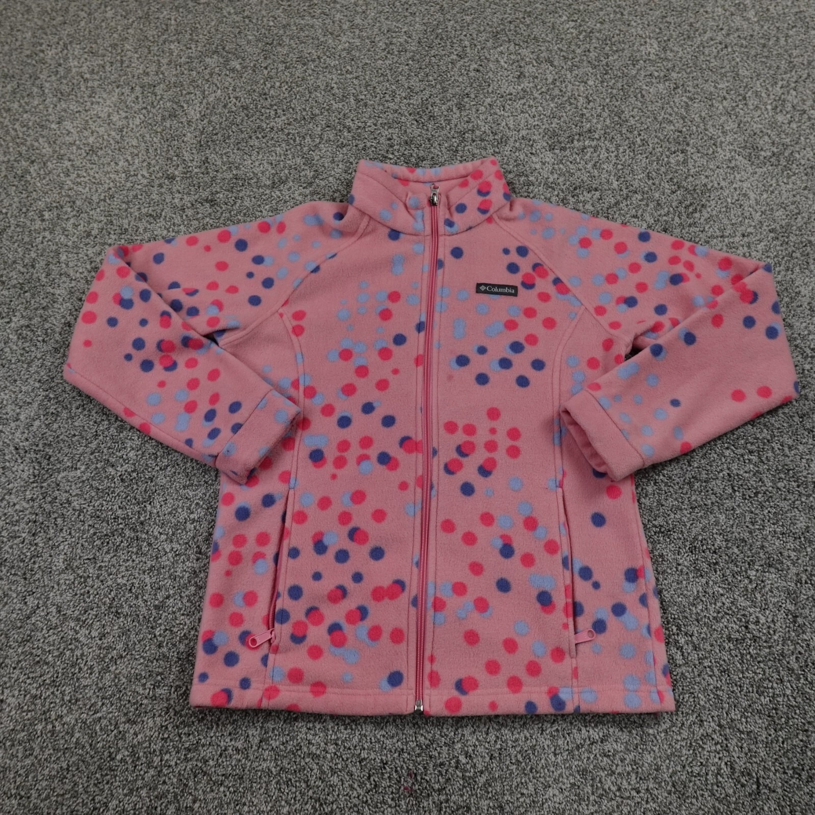 Columbia Sweater Girls Xl 18/20 Pink Polka Dot Fleece Sweatshirt Casual Preppy